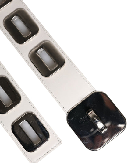 Dolce & Gabbana White Leather Gold Tone Rotating Buckle Belt