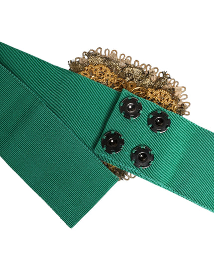 Dolce & Gabbana Green Stretch Wide Waist Heart Embellished Belt