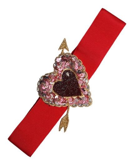 Dolce & Gabbana Red Stretch Wide Waist Heart Embellished Belt
