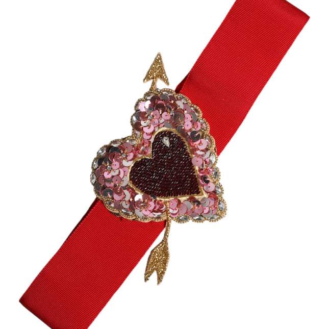 Dolce & Gabbana Red Stretch Wide Waist Heart Embellished Belt