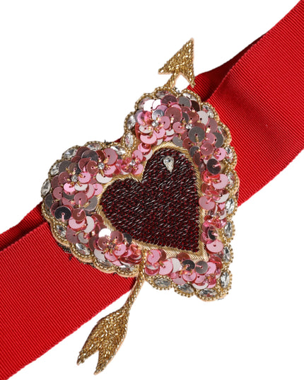 Dolce & Gabbana Red Stretch Wide Waist Heart Embellished Belt