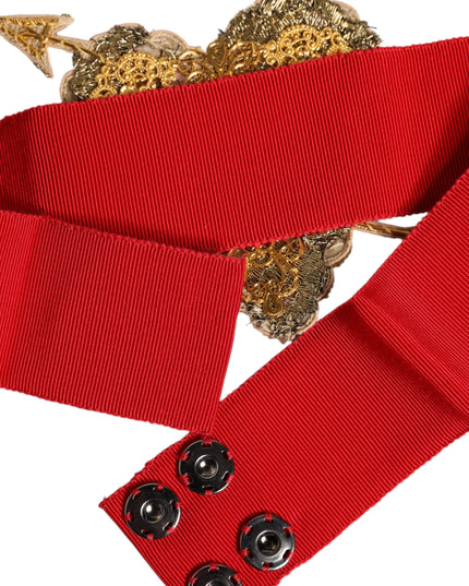 Dolce & Gabbana Red Stretch Wide Waist Heart Embellished Belt