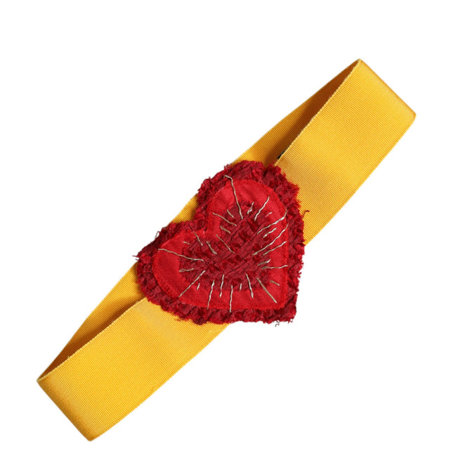 Dolce & Gabbana Yellow Stretch Wide Waist Heart Embellished Belt