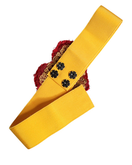 Dolce & Gabbana Yellow Stretch Wide Waist Heart Embellished Belt