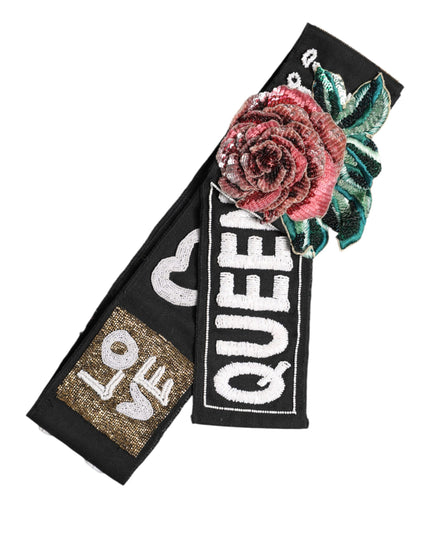 Dolce & Gabbana Black Stretch Multicolor Embellished Waist Belt