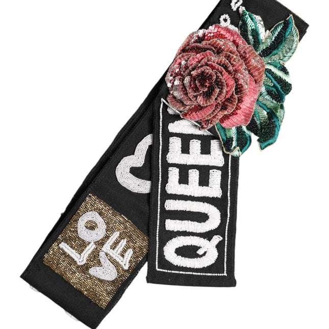 Dolce & Gabbana Black Stretch Multicolor Embellished Waist Belt