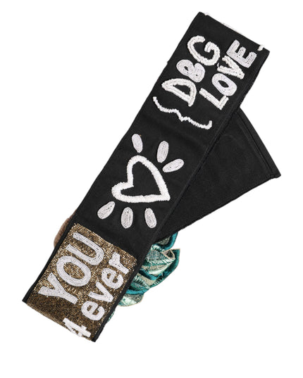 Dolce & Gabbana Black Stretch Multicolor Embellished Waist Belt