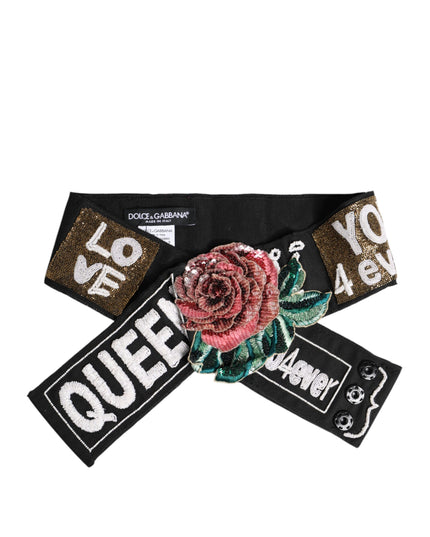 Dolce & Gabbana Black Stretch Multicolor Embellished Waist Belt