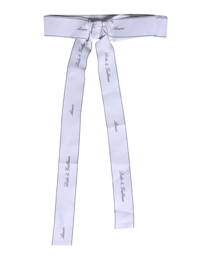 Dolce & Gabbana White Waist Ribbon Wide Bow Logo Belt
