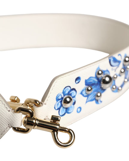 Dolce & Gabbana White Blue Floral Leather Stud Shoulder Strap