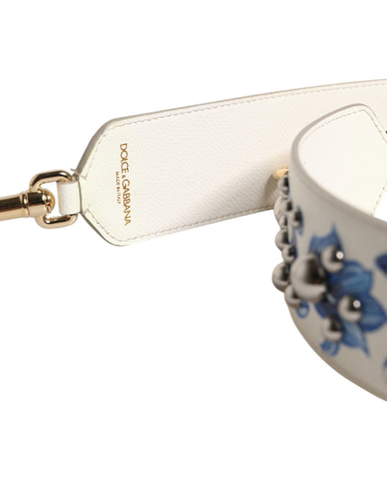 Dolce & Gabbana White Blue Floral Leather Stud Shoulder Strap