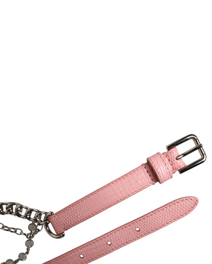 Dolce & Gabbana Pink Embelished Roses Textured Leather Belt
