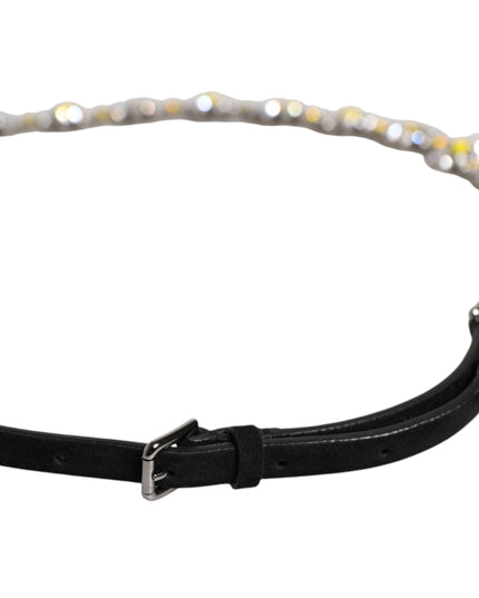 Dolce & Gabbana Black Leather Daisy Crystal Embellish Waist Belt