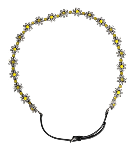 Dolce & Gabbana Black Leather Daisy Crystal Embellish Waist Belt