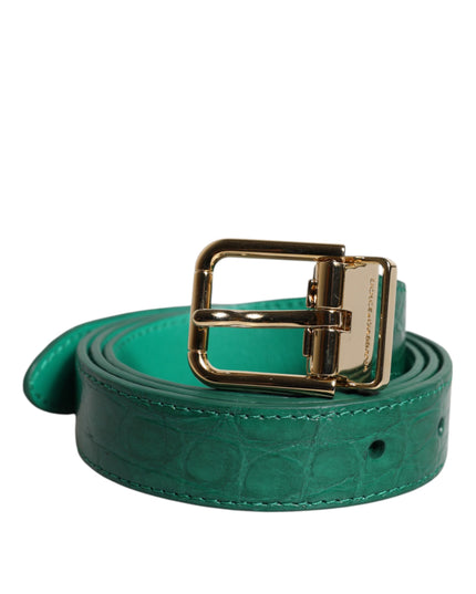 Dolce & Gabbana Green Leather Logo Metal Waist Buckle Belt