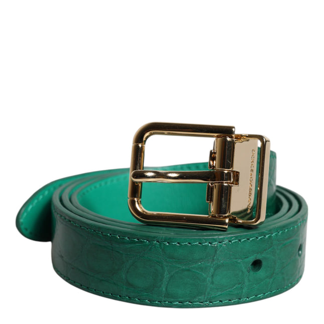 Dolce & Gabbana Green Leather Logo Metal Waist Buckle Belt