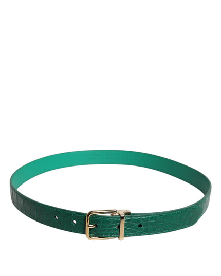 Dolce & Gabbana Green Leather Logo Metal Waist Buckle Belt