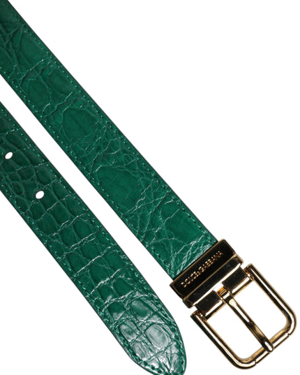 Dolce & Gabbana Green Leather Logo Metal Waist Buckle Belt