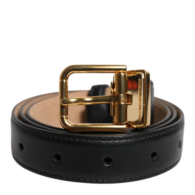 Dolce & Gabbana Black Leather Logo Metal Waist Buckle Belt