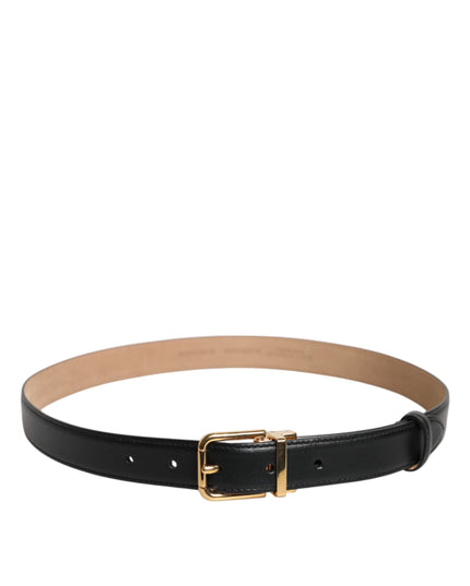 Dolce & Gabbana Black Leather Logo Metal Waist Buckle Belt