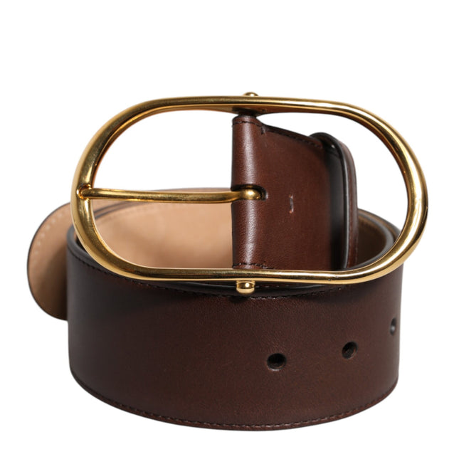 Dolce & Gabbana Brown Leather Waist Gold Metal Buckle Belt