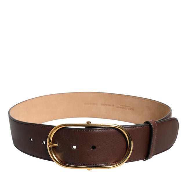 Dolce & Gabbana Brown Leather Waist Gold Metal Buckle Belt