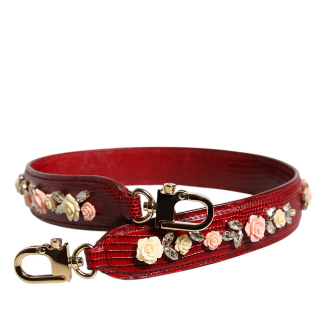 Dolce & Gabbana Red Leather Floral Embellish Bag Shoulder Strap