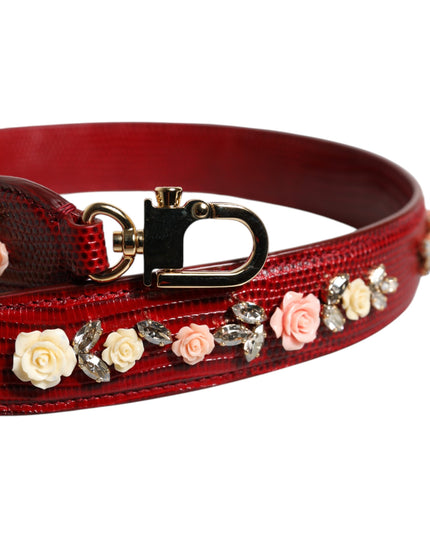 Dolce & Gabbana Red Leather Floral Embellish Bag Shoulder Strap