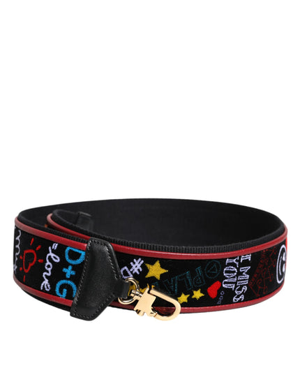 Dolce & Gabbana Black Cotton Printed Bag Shoulder Strap
