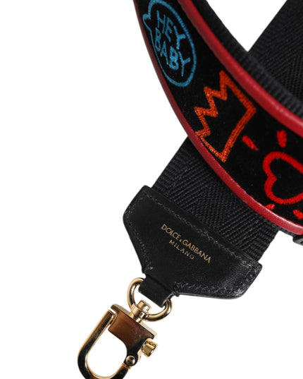 Dolce & Gabbana Black Cotton Printed Bag Shoulder Strap