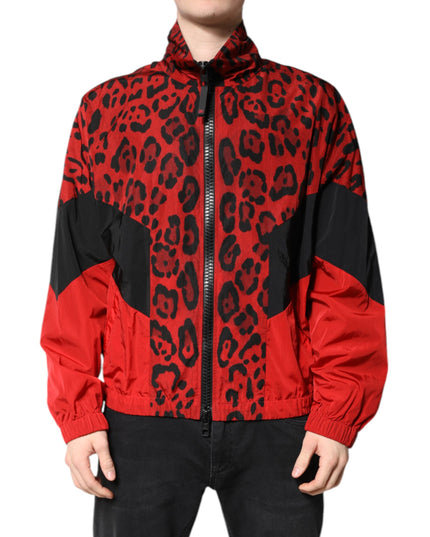 Dolce & Gabbana Red Leopard Nylon Bomber Full Zip Jacket