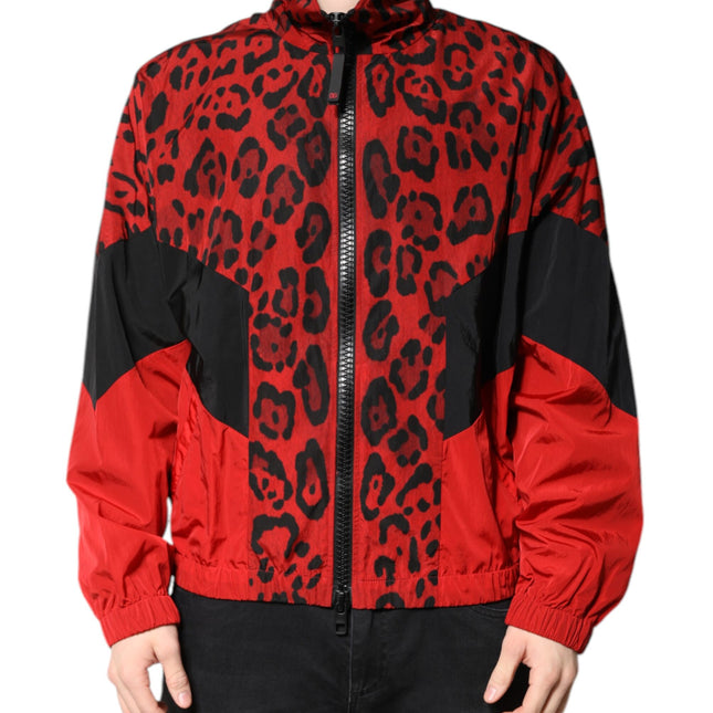 Dolce & Gabbana Red Leopard Nylon Bomber Full Zip Jacket