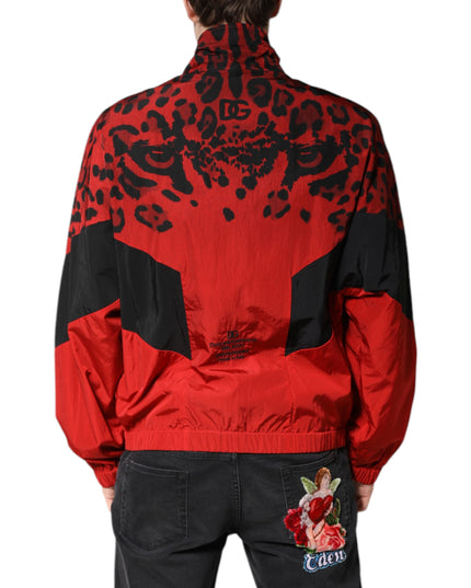 Dolce & Gabbana Red Leopard Nylon Bomber Full Zip Jacket