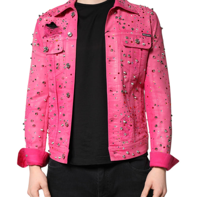 Dolce & Gabbana Pink Crystal Embellished Cotton Denim Jacket