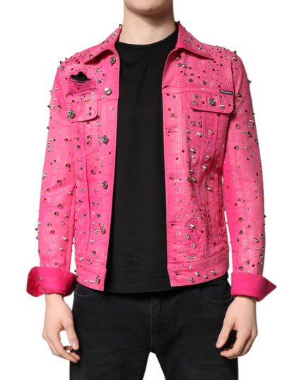 Dolce & Gabbana Pink Crystal Embellished Cotton Denim Jacket