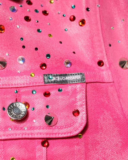 Dolce & Gabbana Pink Crystal Embellished Cotton Denim Jacket