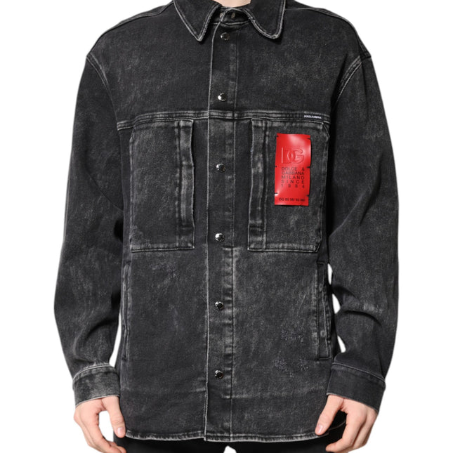 Dolce & Gabbana Black Logo Cotton Stretch Denim Jacket