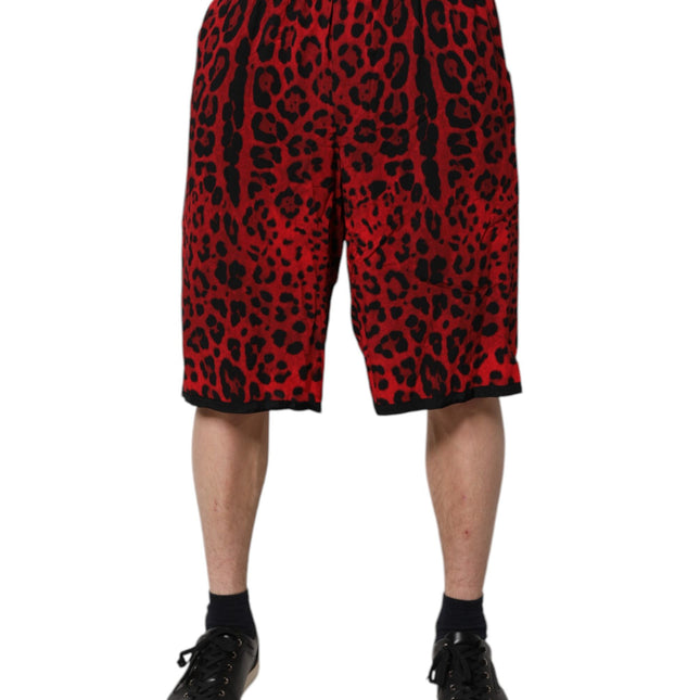 Dolce & Gabbana Red Leopard Print Viscose Bermuda Shorts