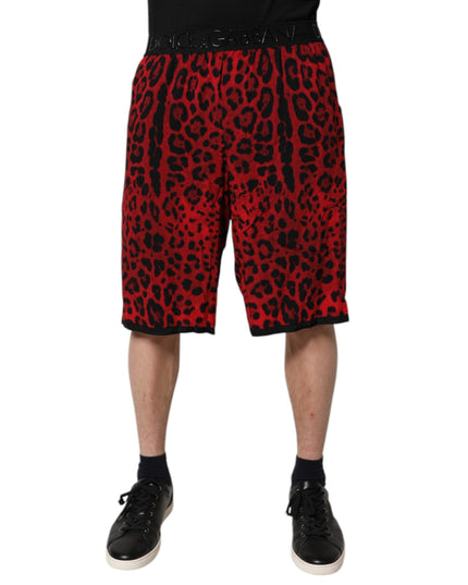 Dolce & Gabbana Red Leopard Print Viscose Bermuda Shorts