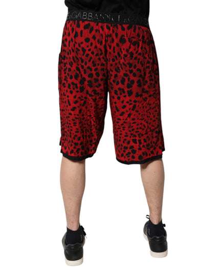 Dolce & Gabbana Red Leopard Print Viscose Bermuda Shorts