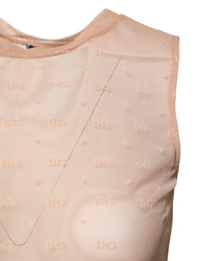 Dolce & Gabbana Beige Nylon Logo Monogram Sleeveless Tank Top