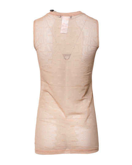 Dolce & Gabbana Beige Nylon Logo Monogram Sleeveless Tank Top