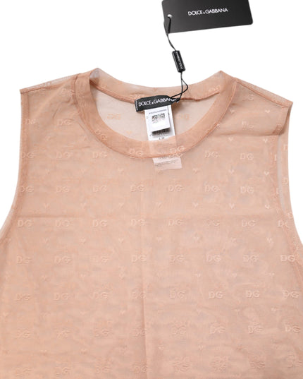 Dolce & Gabbana Beige Nylon Logo Monogram Sleeveless Tank Top