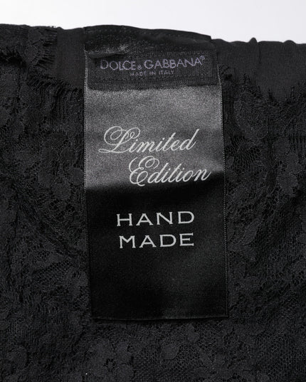 Dolce & Gabbana Black Lace Sheer Sacred Heart Crew Neck Top