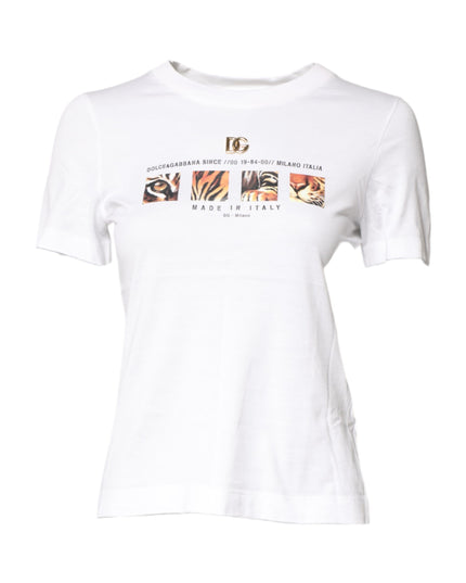 Dolce & Gabbana White Cotton Graphic Print Crew Neck T-shirt