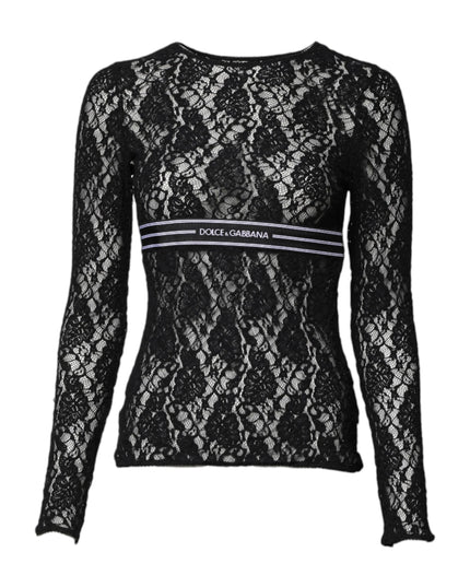 Dolce & Gabbana Black Floral Lace Long Sleeves Pullover Top