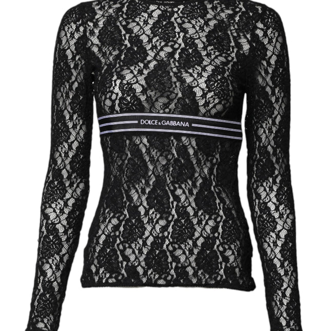 Dolce & Gabbana Black Floral Lace Long Sleeves Pullover Top