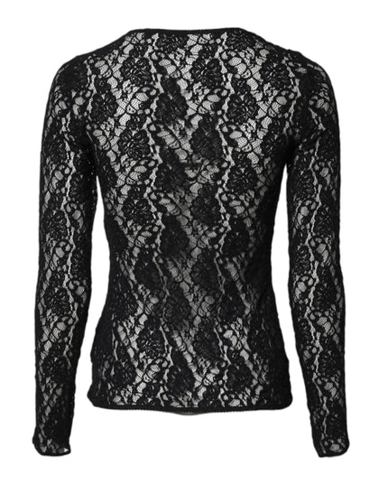 Dolce & Gabbana Black Floral Lace Long Sleeves Pullover Top