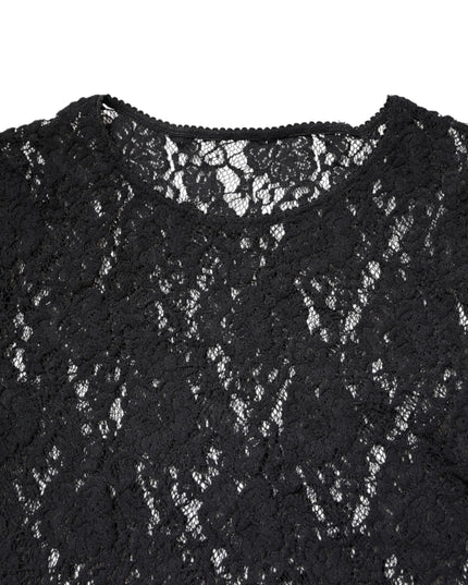 Dolce & Gabbana Black Floral Lace Long Sleeves Pullover Top
