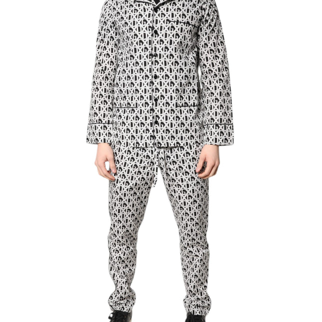 Dolce & Gabbana Black White DG Print Cotton Pajama Set Sleepwear